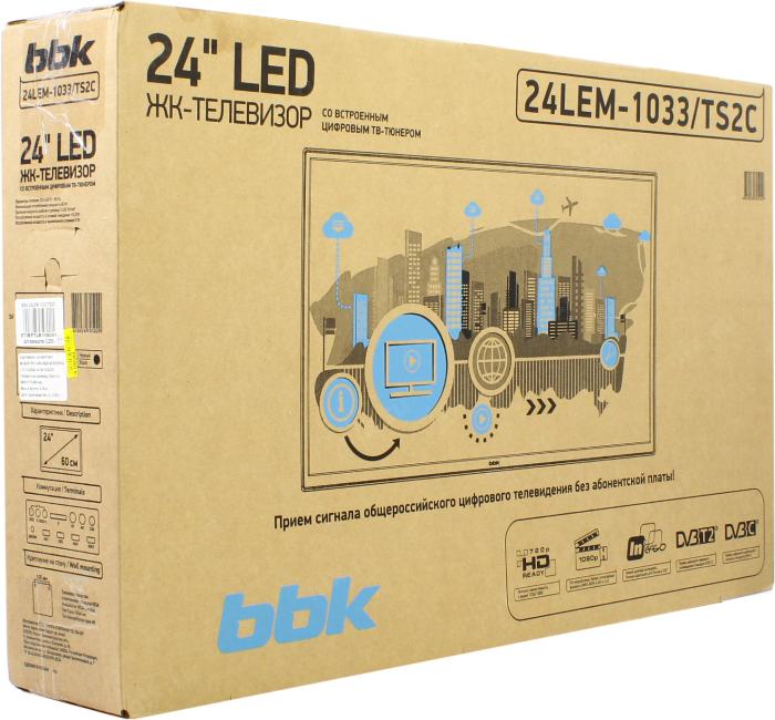 23.6"    LED ЖК телевизор BBK 24LEM-1033/TS2C  (1366x768,  HDMI,  USB, DVB-T2)