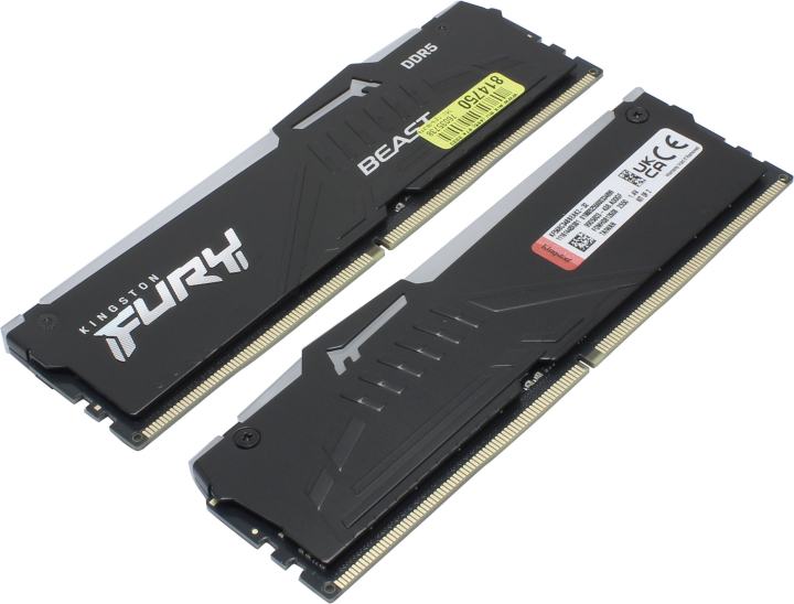 Оперативная память Kingston Fury Beast Black RGB, DDR5, 32GB (2x16GB), 6800 MHz, CL34, с радиатором, RGB, черный