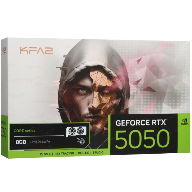 55NSL8MHCZBK KFA2 RTX 5050 CORE OC 2FAN LED White [PCIe 5.0,GPU 2317 МГц,8 ГБ GDDR6,128 бит,2 x,2 x ]
