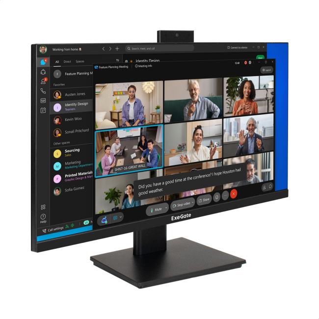 Монитор 23.8" ExeGate SuperView EA2400 IPS 1920x1080, 75 Гц, 5 мс, 16:9, 250 кд/м², HDMI 1.4, VGA, веб-камера (2 Мп), 3.5 мм, черный
