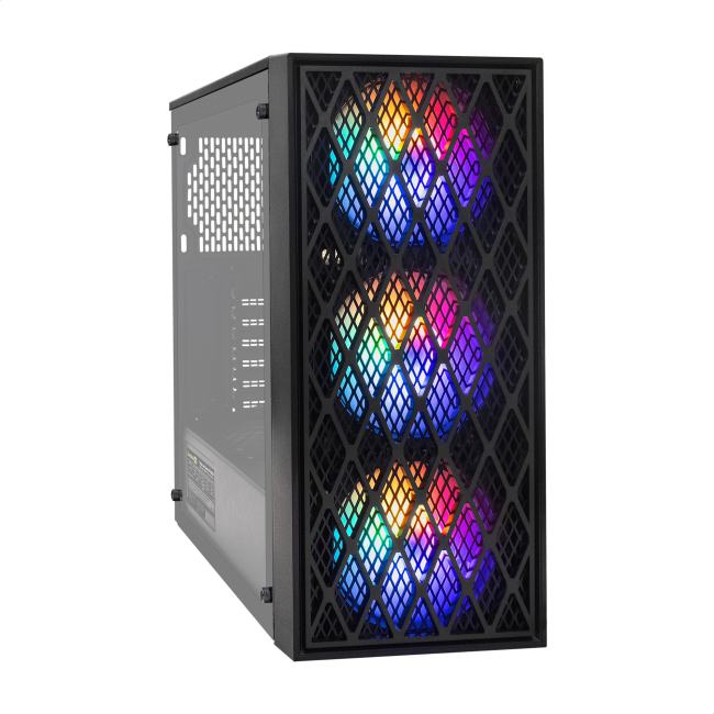 Exegate EX296075RUS Корпус Miditower ExeGate EVO-8243-EVO800 (ATX, БП EVO800RGB с вент. 12 см, 2*USB+1*USB3.0, черный, 3 вент. с RGB подсветкой, боковая панель - закаленное стекло)