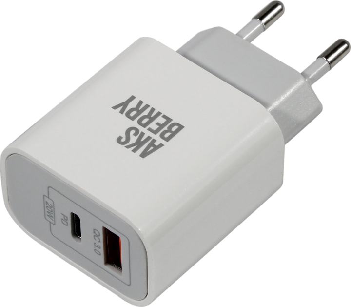 AKSBERRY T43 White <240015> Зарядное устройство USB (Вых. DC5/9V, 20W, USB, USB-C, кабель USB-C)