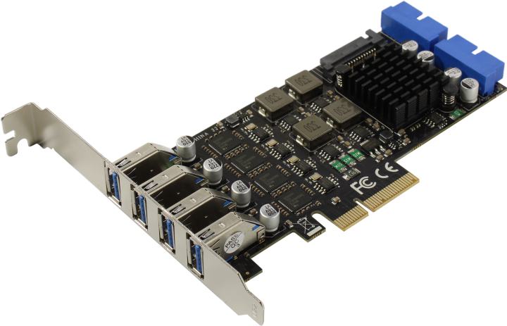 ORIENT NC-3U4419PEX4, Контроллер PCI-Ex4 v3.0,, USB 3.2 Gen1 (USB 3.0), скорость до 5 Гбит/с, 4-port ext/4-port int (19-pin) port, NEC D720201+ASM1806 chipset,Self powered+ разъем доп.питания (31356)