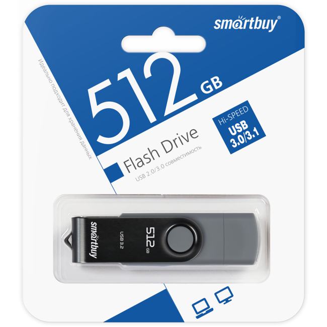 USB флеш накопитель_512 Gb SmartBuy Twist Dual Black Type-C/Type-A /пласт-металл/повор./SB512GB3DUOTWK