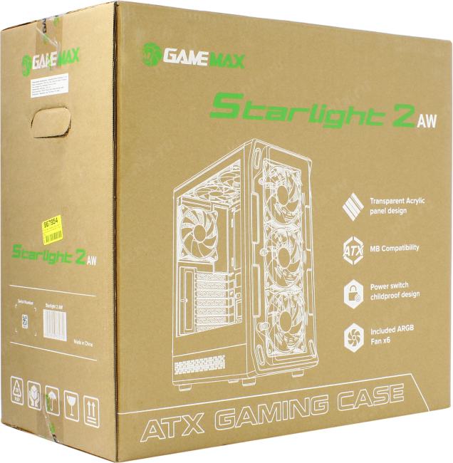 Miditower GameMax <StarLight 2 AW White> ATX  без  БП,  с окном