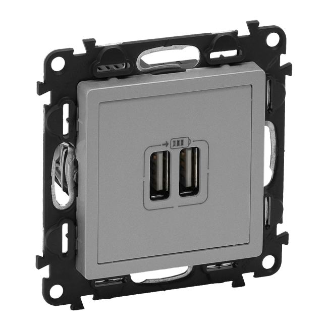LEGRAND 753612 Valena LIFE Зарядное устройство с двумя USB-разьемами 240В/5В 1500мА С  лицевой панелью Алюминий