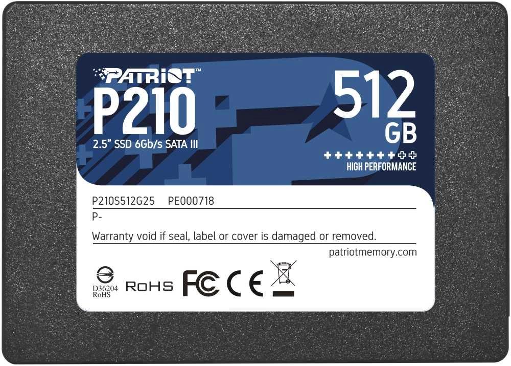 SSD Patriot P210 512Гб, 2.5", SATA3, Retail, Чтение:520мб/с, Запись:430мб/с, радиатор (P210S512G25)