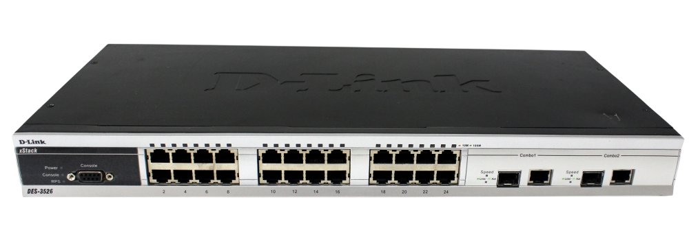 D-Link DES-3526_RFB/A43 Восстановленный в производственных условиях управляемый коммутатор 2 уровня с 24 портами 10/100Base-TX, 2 комбо-портами 1000Base-T/SFP (H/W А4).