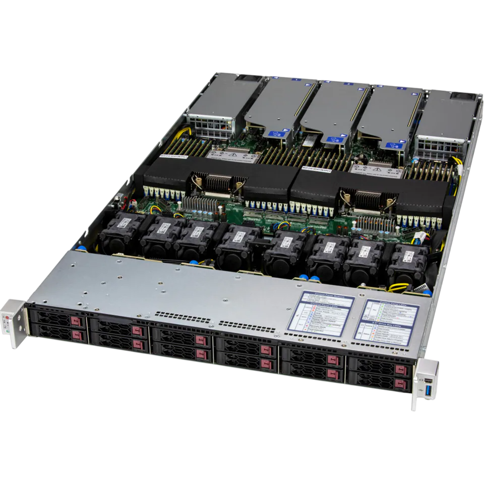 Серверная платформа/ Supermicro Server SYS-122C-TN 1U (2x LGA4710 / 32x DDR5 RDIMM / 12x Hs 2.5" NVMe / 2 M.2 PCIe 5.0 x2 NVMe / VROC Premium / 3x PCIe 5.0 x16 (1 AIOM with OCP 3.0) / 1x PCIe 5.0 x8 / 2x 10GbE RJ45 Intel X710 / 2x 1000W Power)