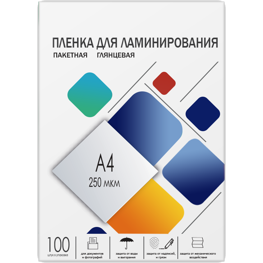 Пленка для ламинирования A4, 216х303 (250 мкм) глянцевая 100шт/ Пленка для ламинирования A4, 216х303 (250 мкм) глянцевая 100шт, ГЕЛЕОС [LPA4-250]