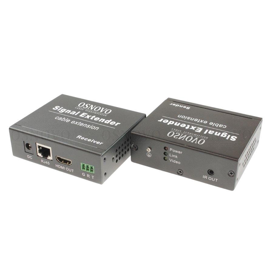 Комплект (передатчик+приемник) OSNOVO TA-HiDP+RA-HiDP Комплект для передачи HDMI, RS232, ИК управления и питания по кабелю витой пары (HDBaseT). Расстояние передачи до 40м (4K2K(30Гц)), до 70м(1080p). Поддержка технологии Power ove
