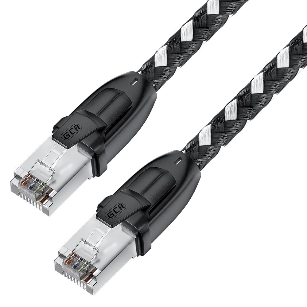 GCR PRO Патч-корд PROF прямой 1.0m, UTP медь кат.6А, STRONG черно-белый в оплетке текстиль, ethernet high speed 10 Гбит/с, T568B