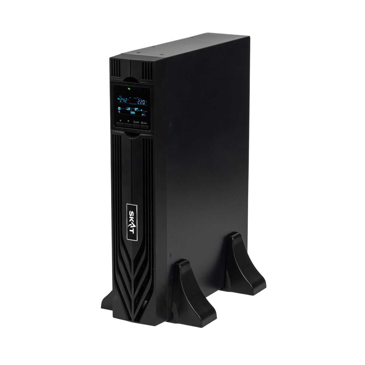 8760 ИБП SKAT-UPS 1000-RACK-ON-2X9 P3 1000ВА/1000 Вт, 2U, On-Line, синус, встр. АКБ 24В (2x9Ач), 2хSchuko, USB, RS232, RS485, параллельный порт, слот для карт (SNMP, реле), EPO, ШхГхВ 440х330х88, масса 14.2 кг