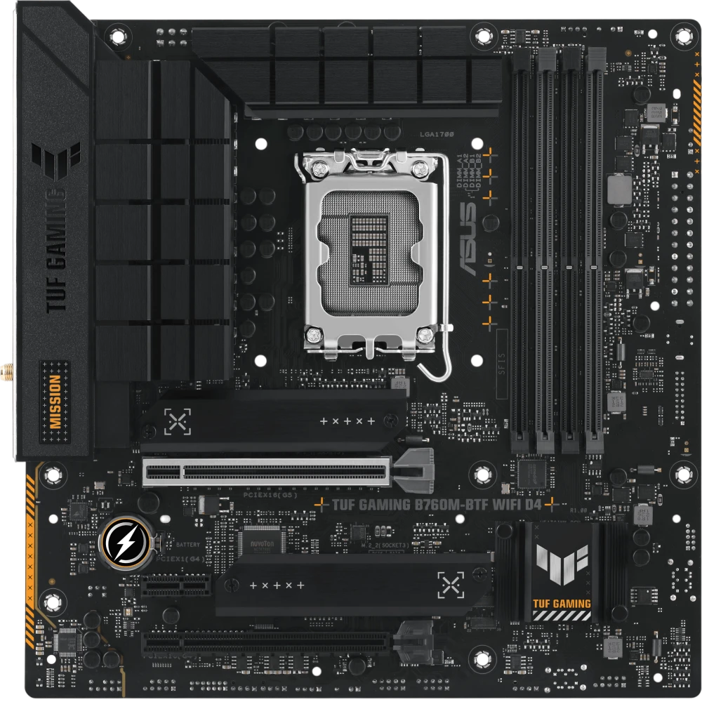 Материнская плата ASUS TUF GAMING B760M-BTF WIFI D4 LGA1700 mATX 4xDDR4 2xPCIEx16 PCIEx1 3xM.2 DP HDMI 2.5GLAN WiFi 6
