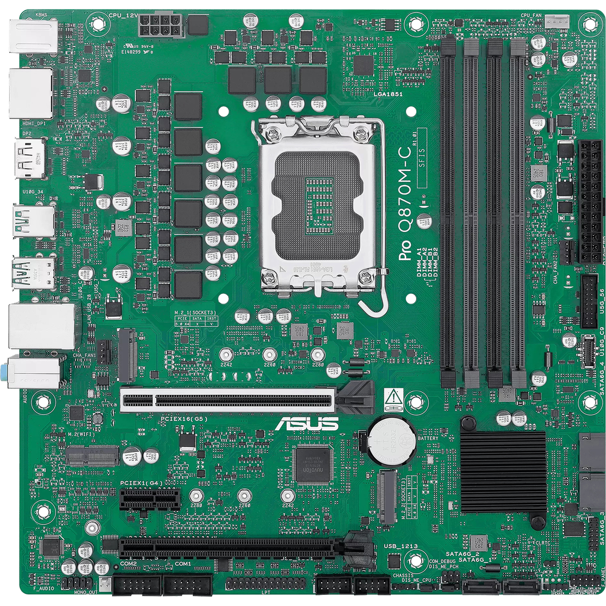 Материнская плата ASUS Pro Q870M-C-CSM, LGA1851, Intel Q870, 4xDDR5, 4xSATA, 2xM.2, 1xPCIe 5.0 x16, 1xPCIe 4.0 x4, 1xPCIe 4.0 x1, 2xDP, 1xHDMI, 1xPS/2, 1x1Gb LAN, 3xUSB-A 10Gbps, 1xUSB-A 5Gbps, 2xUSB-A 2.0, 3x3.5 мм, 7.1, mATX