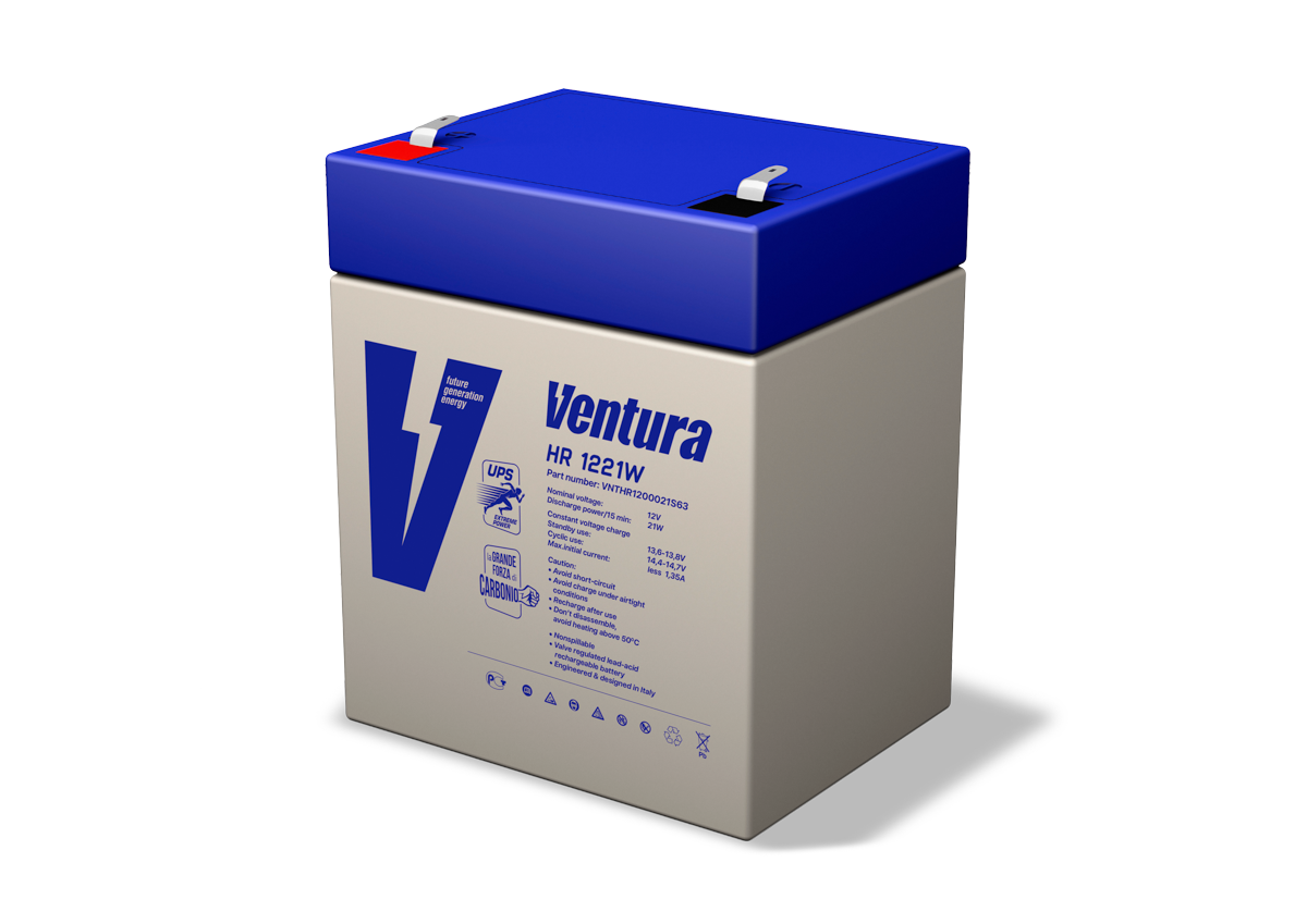 Батарея Ventura серия HR, HR1221W, напряжение  12 В, емкость 5Ач (разряд 20 часов), макс. ток заряда 1.5А,  свинцово-кислотная типа AGM,  клеммы  Т2, ДШВ  90x70x107мм, вес 1.8кг/ Ventura battery HR series, HR1221W, voltage 12V, capacity 5Ah (discharge 20 hours), max. charging current 1.5A, lead-acid type AGM, terminals T2, LxWxH 90x70x107mm, weight 1.8kg