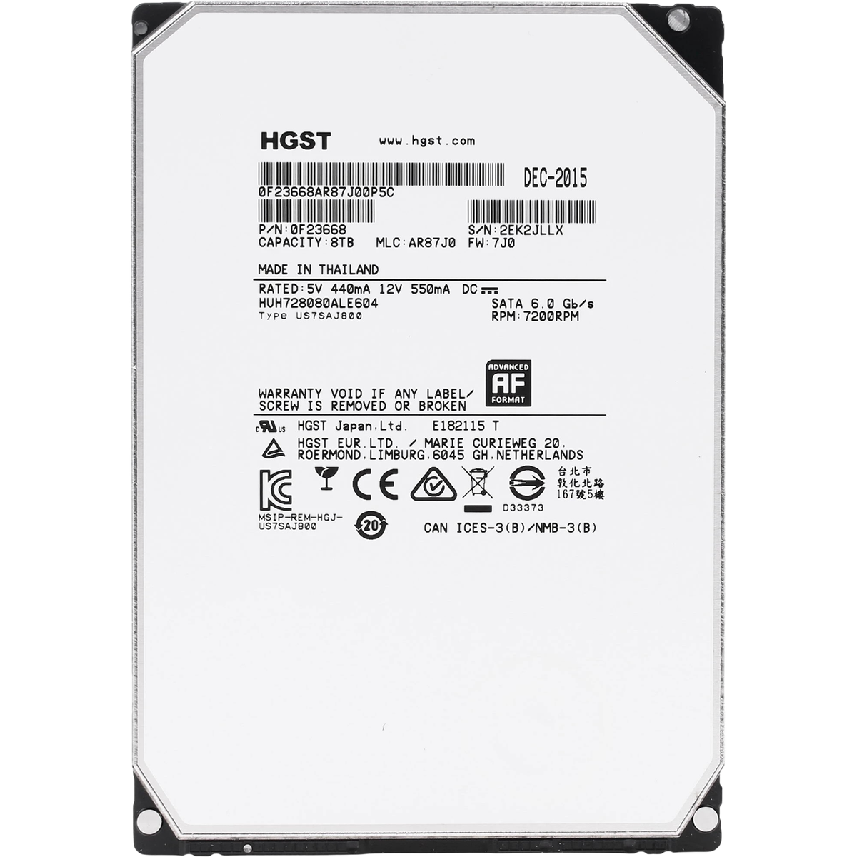 Жесткий диск/ RECERTIFIED HDD HGST SATA Server 8Tb Ultrastar 7200 6Gb/s 128MB 0F23668 1 year warranty (replacement HUS728T8TALE6L4, MG08ADA800E, MG10ADA800E, ST8000NM017B, WD8005FRYZ) RECERTIFIED
