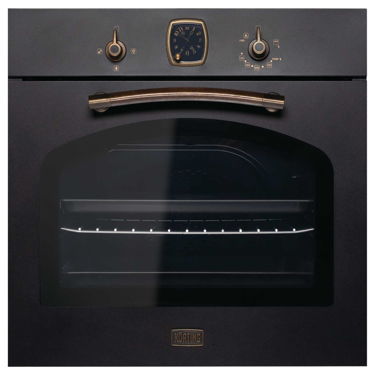 Встраиваемый духовой шкаф Korting/ Газ,  Retro Calabria, 59.8 х 59.5 x 56 см, газовая, газовый гриль, конвекция, таймер, телескопические направляющие, черный+бронза