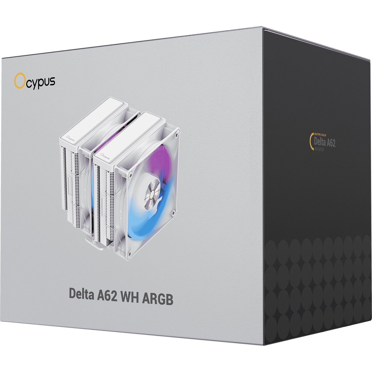 Кулер для процессора/ CPU Cooler Ocypus Delta A62 WH ARGB (260W, 4-pin PWM, 156mm, Al/Cu, 6x6mm, ARGB, 2x120mm, 73CFM, 29dBA, 2000RPM, S: 1851/1700/1200/115X, AM5/AM4, white)