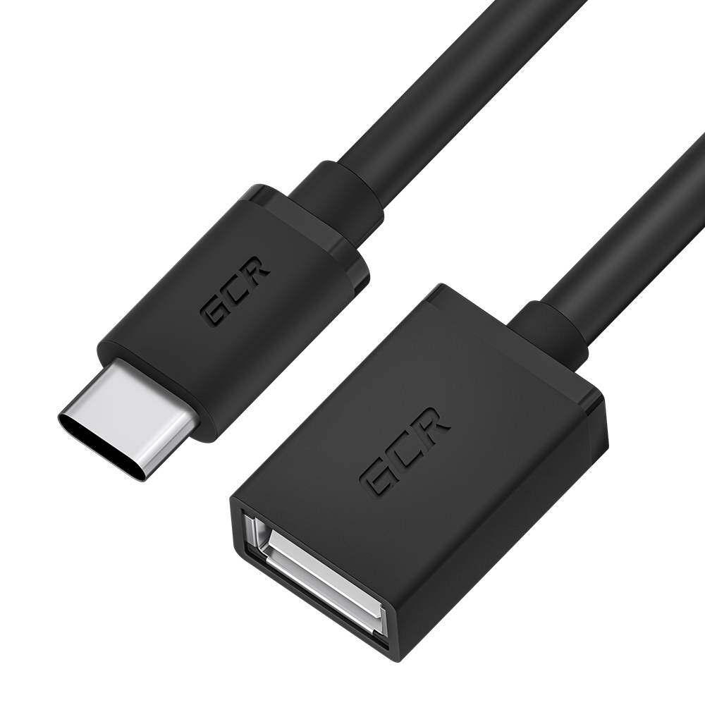 GCR PRO Кабель переходник 0.5m Type-C / AF, черный, 28/24 AWG, медь, морозостойкий