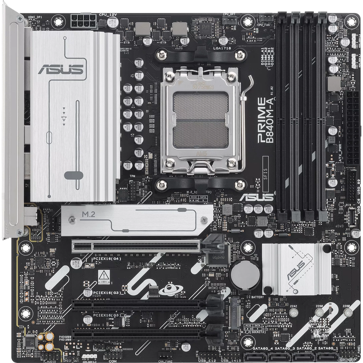 Материнская плата ASUS PRIME B840M-A-CSM, AM5, AMD B840, 4xDDR5, 4xSATA, 3xM.2, 1xPCI-E 4.0 x16, 2xPCI-E 3.0 x16, 1xRealtek 2.5Gb LAN, 2xUSB-A 10Gbps, 1xUSB-C 5Gbps, 4xUSB-A 2.0, 3x3.5 мм, 7.1, micro-ATX