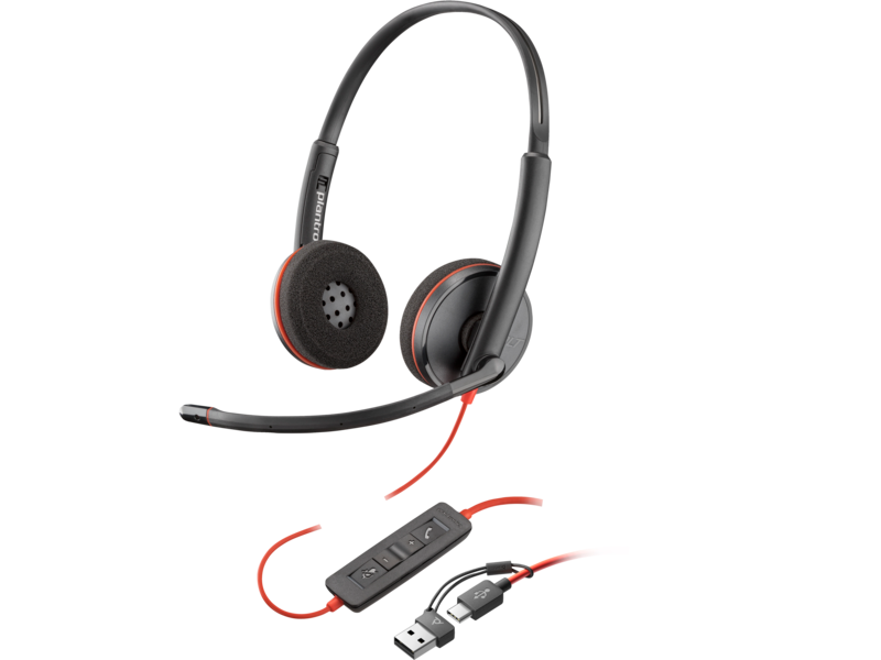 Гарнитура проводная PLANTRONICS (Poly) Blackwire C3220 Stereo (USB-C Headset +USB-C/A Adapter) (8X228A6)