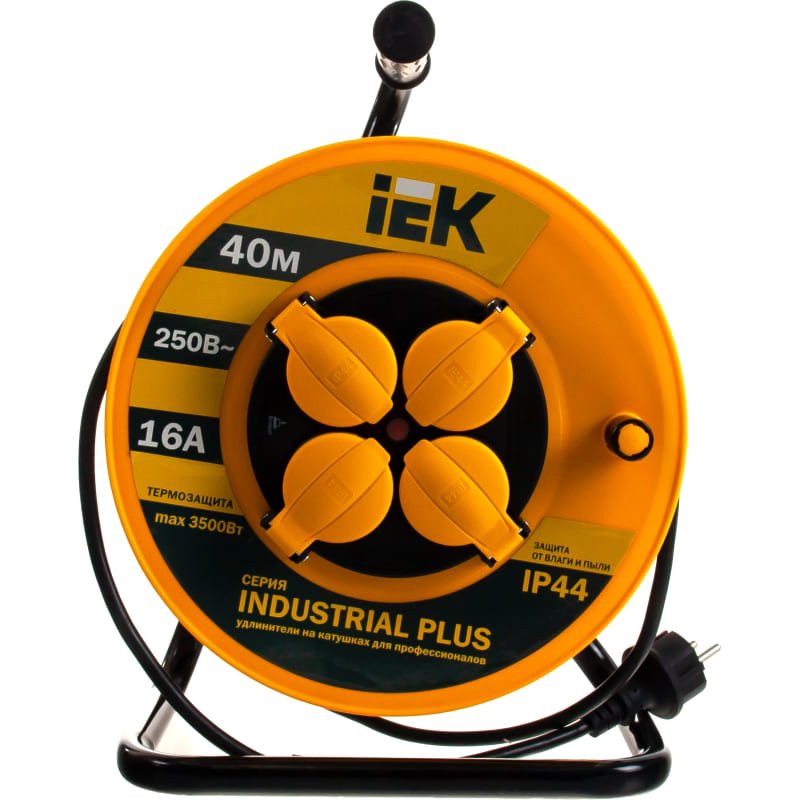 Катушка УК40 с т/з 4 места 2P+PE/40метров 3х1,5мм2 IP44 "Industrial plus"