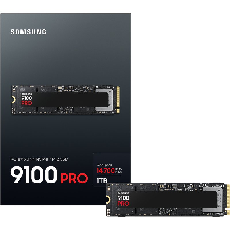 Твердотельный накопитель/ Samsung SSD 9100 PRO, 1000GB, M.2(22x80mm), NVMe 2.0, PCIe 5.0 x4, V-NAND TLC, R/W 14700/13300MB/s, IOPs 1 850 000/2 600 000, TBW 600, DWPD 0.3 (12 мес.)
