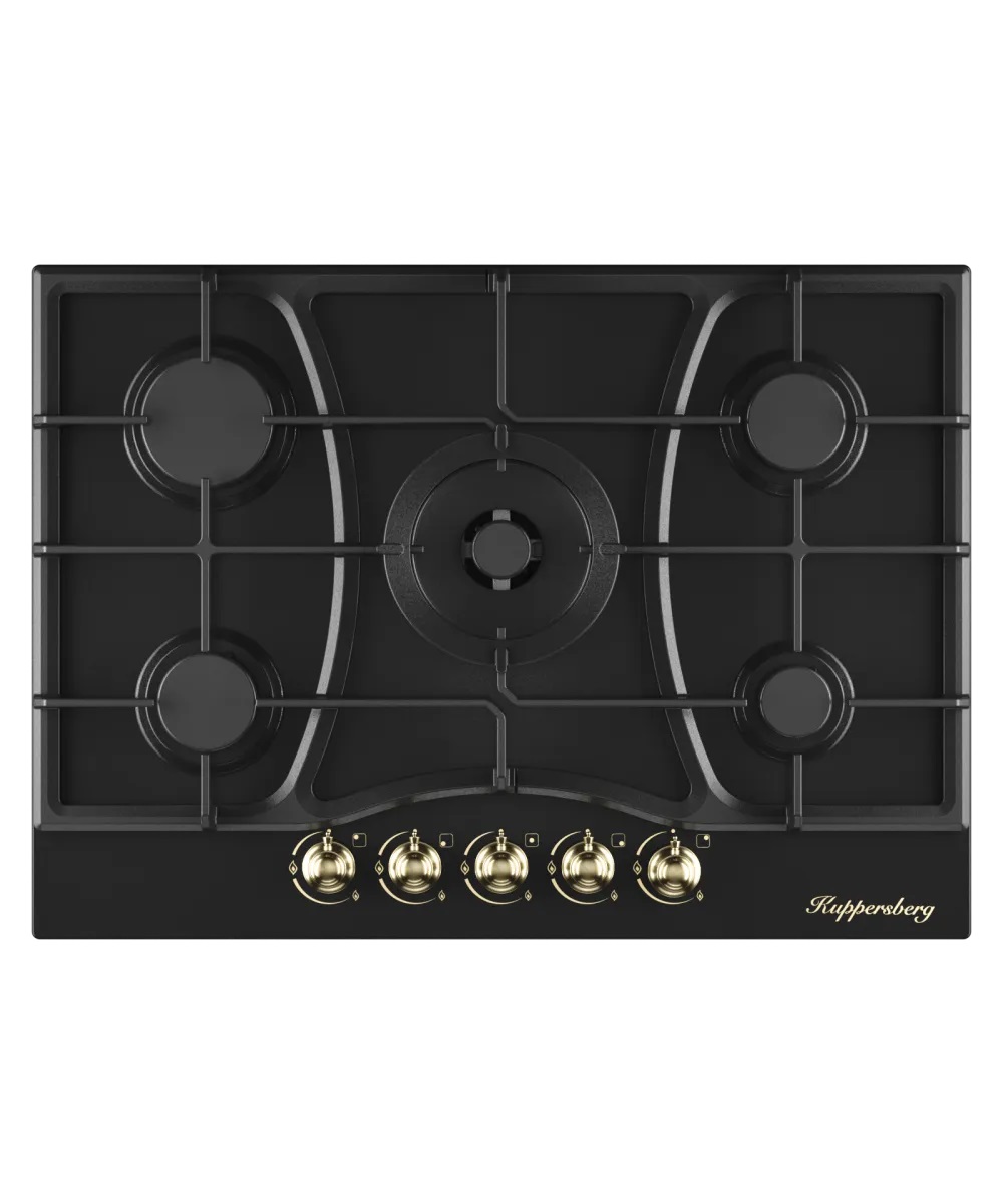 Варочная поверхность Kuppersberg/ KITCHEN RETAIL / Варочная поверхность Kuppersberg, газ, Classic, 71 см, автоматический электроподжиг, газ-контроль, форсунки под сжиженый газ, SABAF конфорки, чугунные решетки, WOK подставка, цвет антрацит, цвет фурнитуры бронзовый