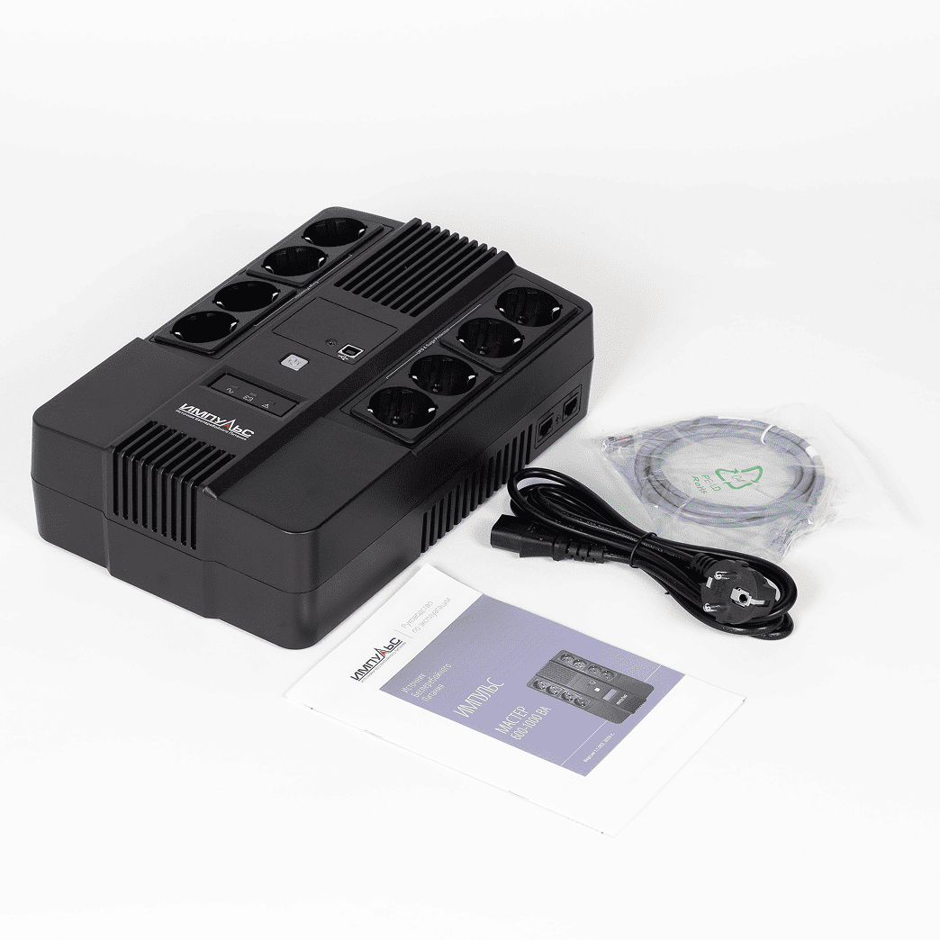 ИБП МАСТЕР 1000, 1000/600 ВА/Вт, LED, USB, RJ11/RJ45, SCHUKOx8/ line-interactive AS brick