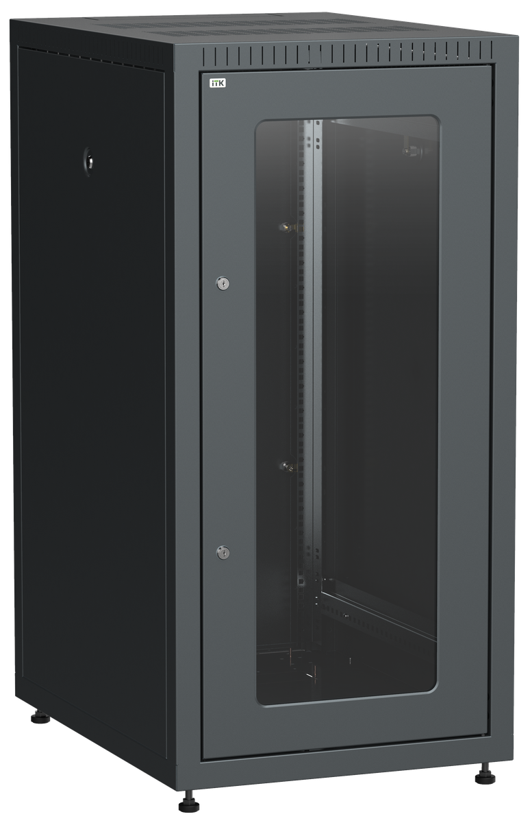 ITK LINEA E Шкаф напольный сетевой 19" 24U 600х800мм стеклянная передняя дверь задняя металлическая черный