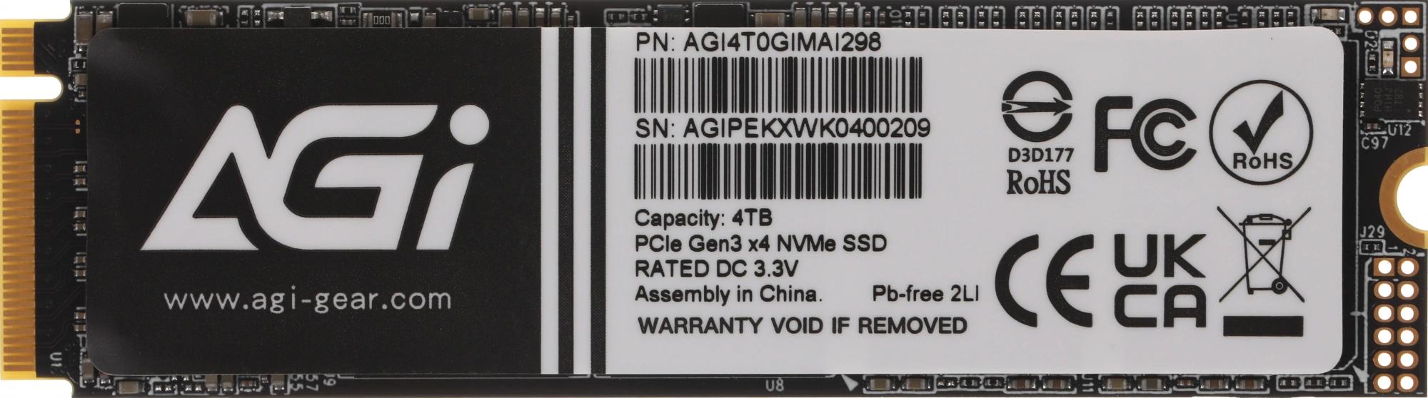 Твердотельный накопитель AGi PCIe 3.0 x4 4TB AGI4T0GIMAI298 AI298 M.2 2280 [AGI4T0GIMAI298]