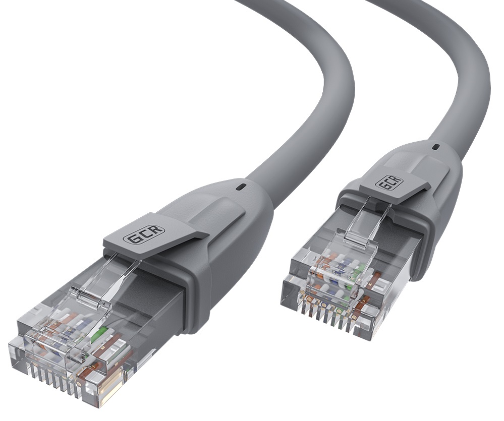 GCR Патч-корд прямой 0.2m UTP кат.6А, серый, 24 AWG, литой, ethernet high speed, RJ45, T568B