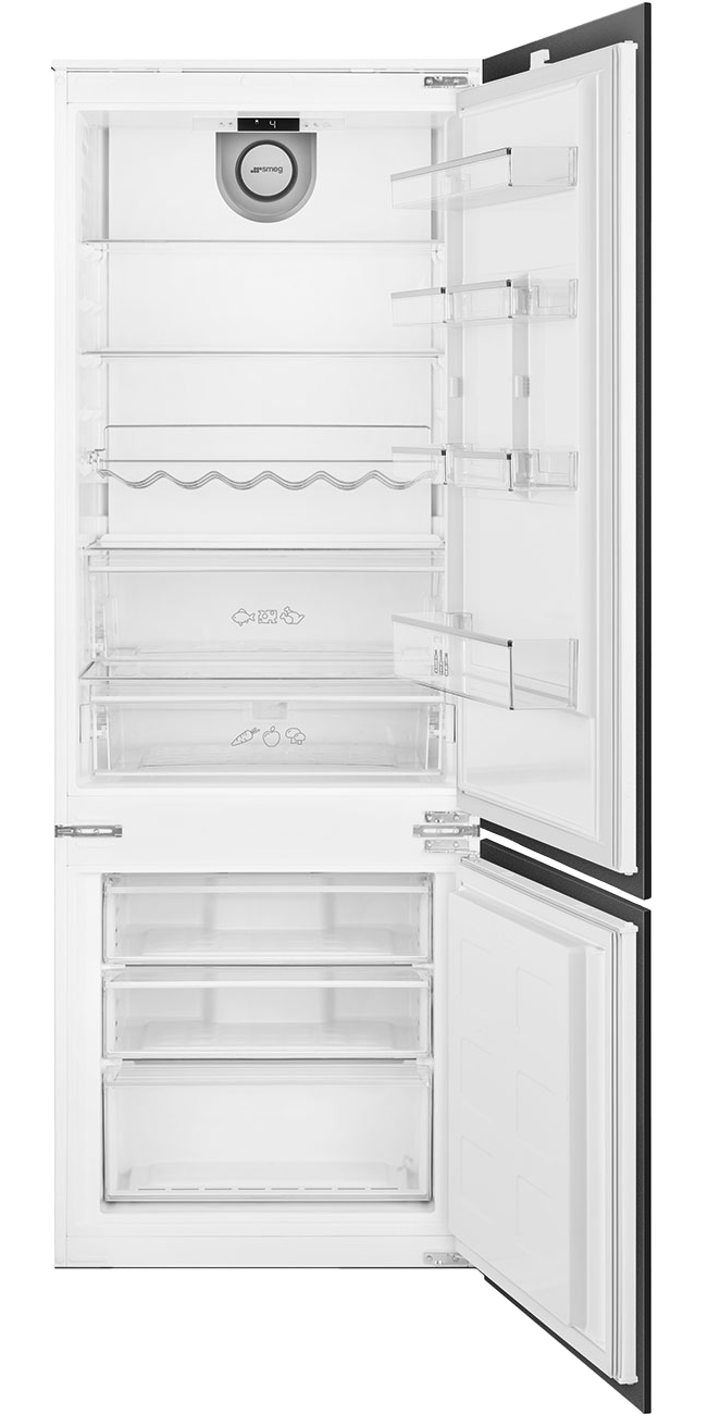 Встраиваемый холодильник Smeg/ Встраиваемый холодильник Smeg, ВхШхГ 1940х690х550 мм,скользящие направляющие,перенавешиваемая дверь,энергоэффективность Е,цвет белый/хром
