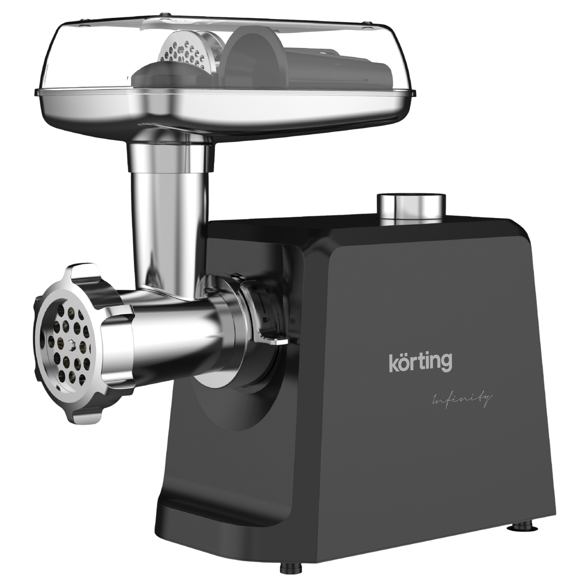 Мясорубка электрическая KORTING KMG 0601 Infinity черный, 2500 Вт, 3.5 кг/мин, реверс, металлический лоток, насадки - 6