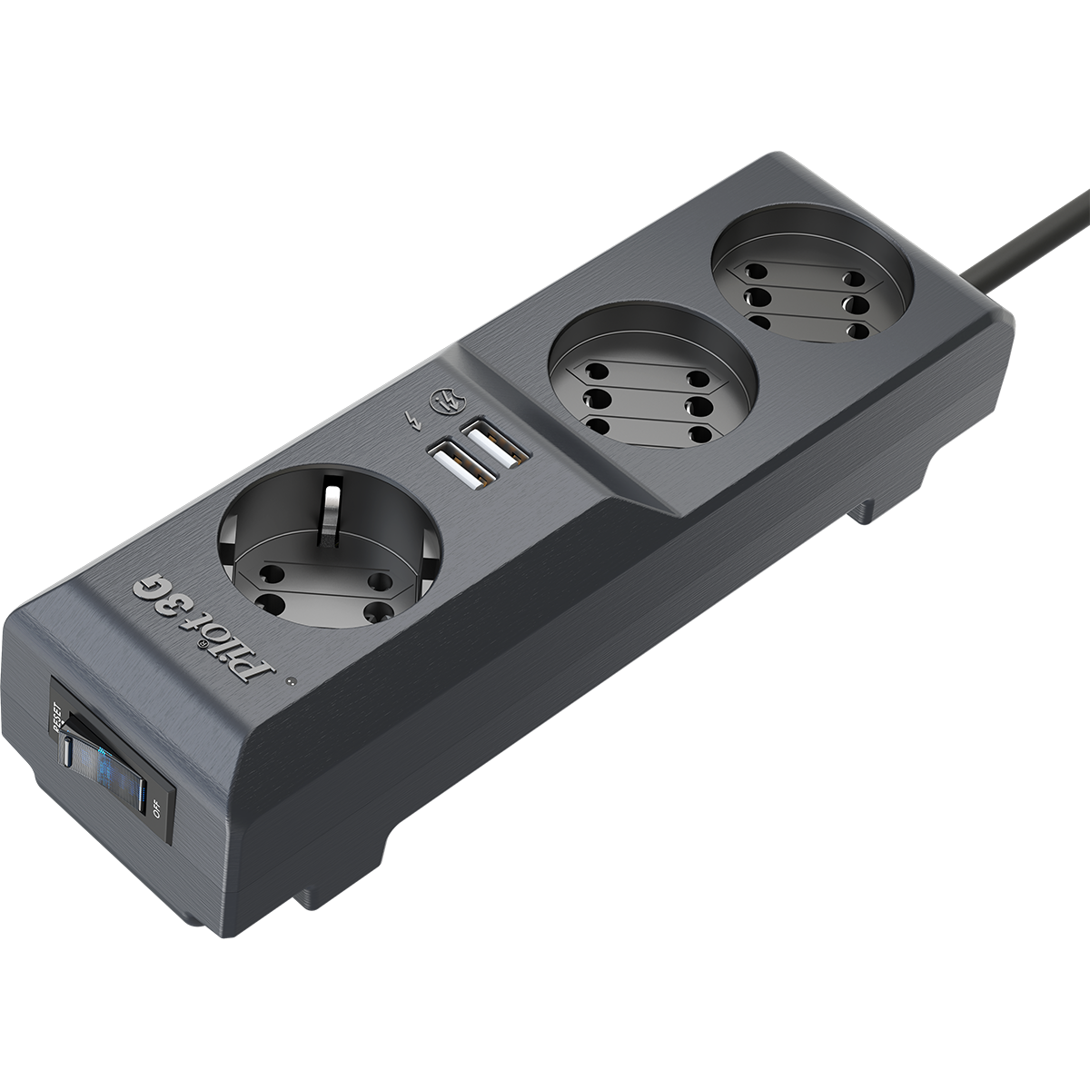 Сетевой фильтр/ Surge protector Pilot 3G 3xGP euro outlets, 10А/2.2кВа, 2xUSB, 1.8m, grafit