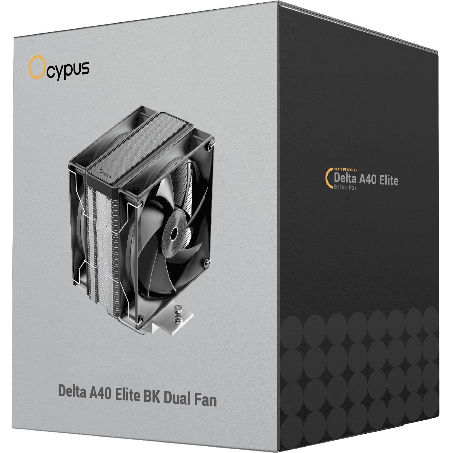 Кулер для процессора/ CPU Cooler Ocypus Delta A40 Elite BK Dual FAN (220W, 4-pin PWM, 156.7mm, Al/Cu, 4x6mm, 2x120mm, 73CFM, 29dBA, 2000RPM, S: 1851/1700/1200/115X, AM5/AM4, black)