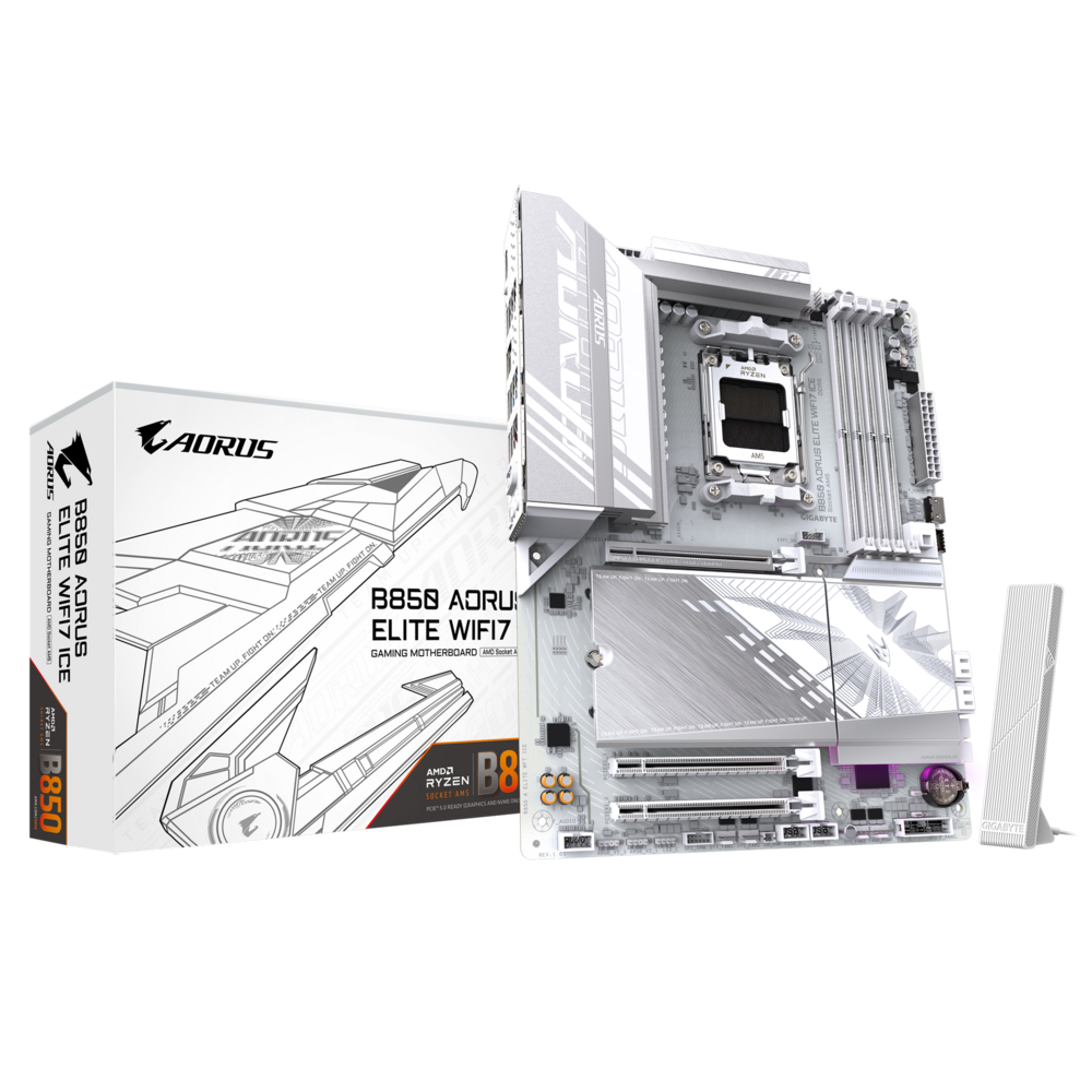 Материнская плата GIGABYTE B850 AORUS ELITE WIFI7 ICE, AM5, B850, 4*DDR5, 4*SATA, 3*M.2, 6*USB 3.2, 4*USB 2.0, Type-C, 2*PCIx16, DP+HDMI, ATX