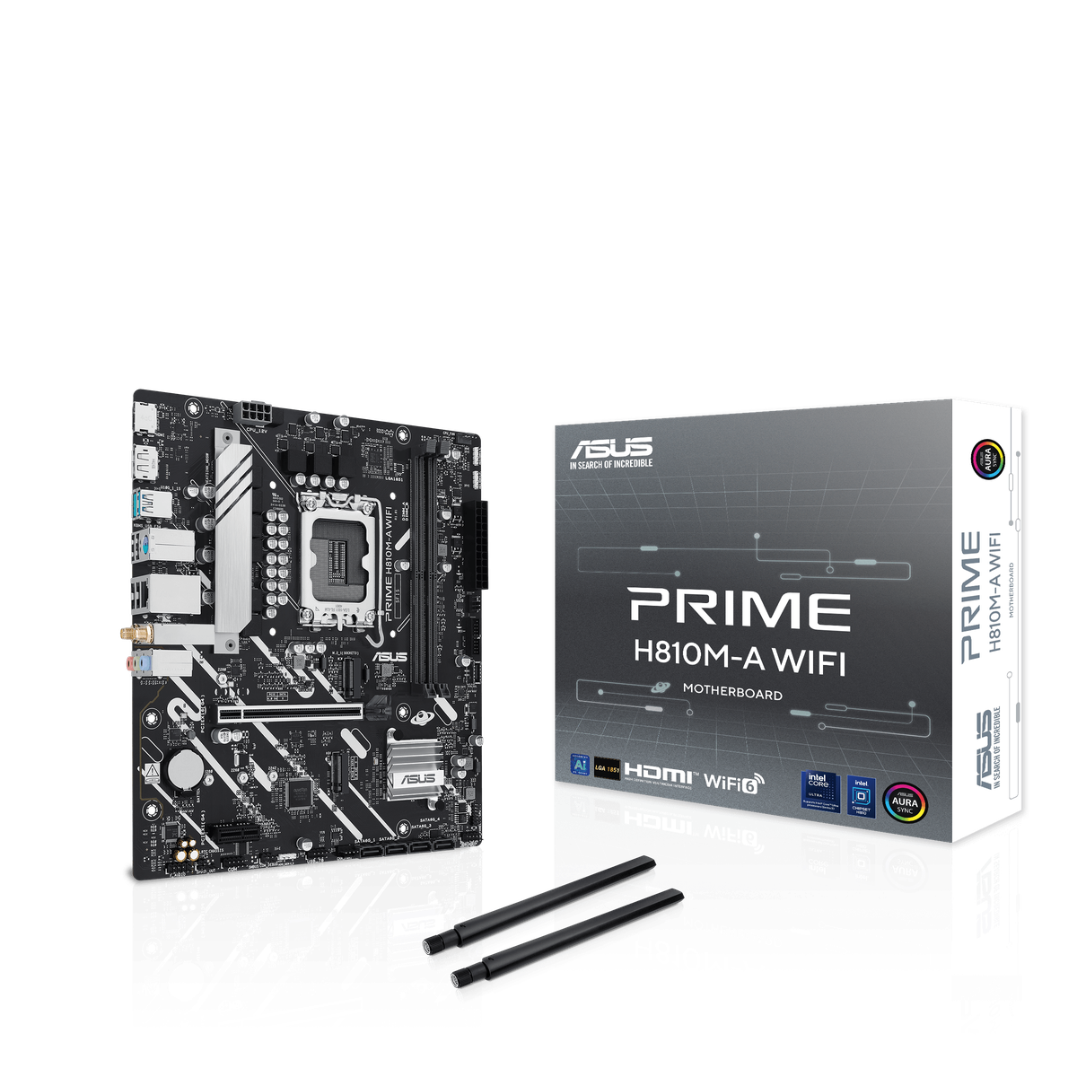 Материнская плата ASUS PRIME H810M-A WIFI, LGA 1851, Intel H810, 2xDDR5, 4xSATA, 2xM.2, 1xPCIe 4.0 x16, 1xPCIe x1, 1xDP, 1xHDMI, 1x1Gb LAN, Wi-Fi, 4xUSB 2.0, 2xUSB 3.2 Gen 2, 3x3.5 мм, 7.1, Micro-ATX