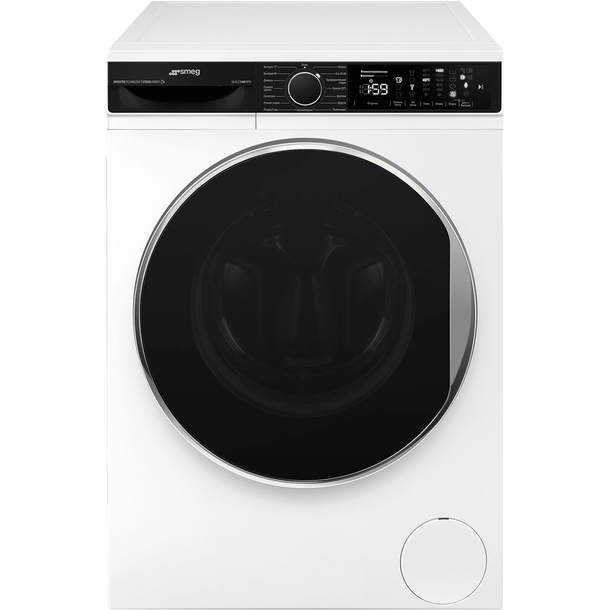 Стиральная машина SMEG/ Стиральная машина SMEG, отдельностоящая, ВхШхГ 845х597х632 мм, загрузка 12 кг, 1400 об/мин, 15 программ, пар, электронное управление, инверторный мотор, LED дисплей, отсрочка старта, энергоэффективность А+++, цвет белый