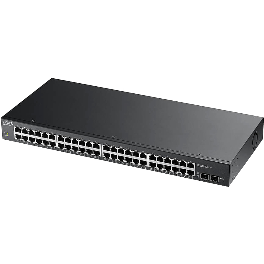 ZYXEL GS1900-48-EU0102F Smart L2 коммутатор Zyxel GS1900-48, rack 19", 48xGE, 2xSFP, кнопка сброса заводских настроек