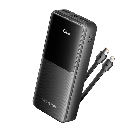 FHPB0 Power Bank Vention 20000mAh(Micro-USB/C/A/A) со встроенными кабелями 22.5W Чёрный с  LED Дисплеем, шт.