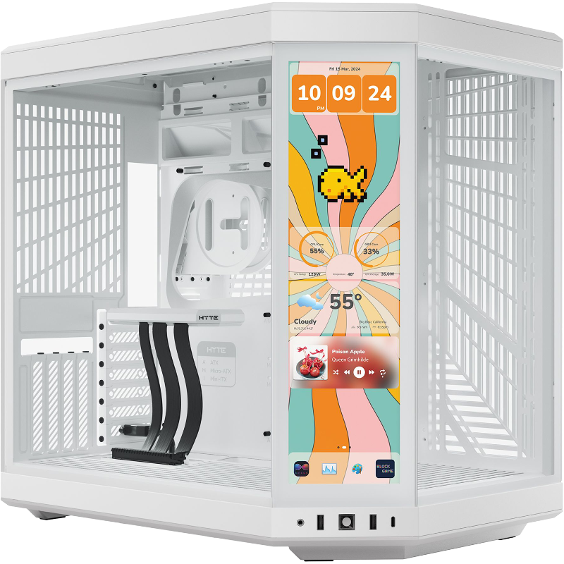 Корпус без блока питания/ Case HYTE Y70 Touch Infinite, Midi-Tower, TG, LCD, no fans, 2xUSB-A 3.2, 1xUSB Type-C, E-ATX, ATX, mATX, mITX White Snow