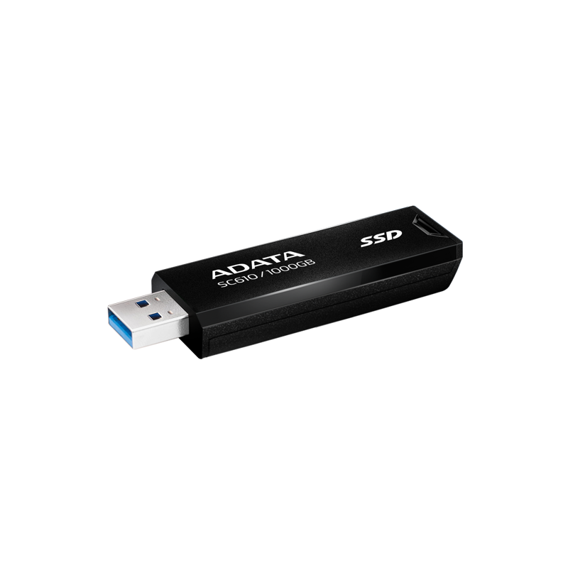 Твердотельный накопитель/ ADATA External SSD SC610, 1000GB, Type-A, USB 3.2 Gen2, R/W 550/500 MB/s, 67x24x10mm, Black (5 лет)