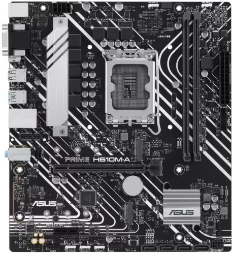 ASUS PRIME H610M-A-CSM (Socket 1700, mATX, 2xDDR5(96GB), VGA/DP/HDMI, 1xPCIe 4.0x16/1xPCIe 3.0, 1xLAN, 4xSATA 6Gb/s, 2xM.2, 1xM.2 E key, 2xUSB 3.2, 2xUSB 2.0, 2xPS/2)