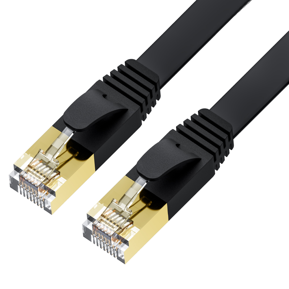 GCR PRO Патч-корд 10.0m LSZH PROF плоский прямой кат.7 ethernet, FTP, медь, черный, литой, экранированные коннекторы 24K GOLD, RJ45, T568B