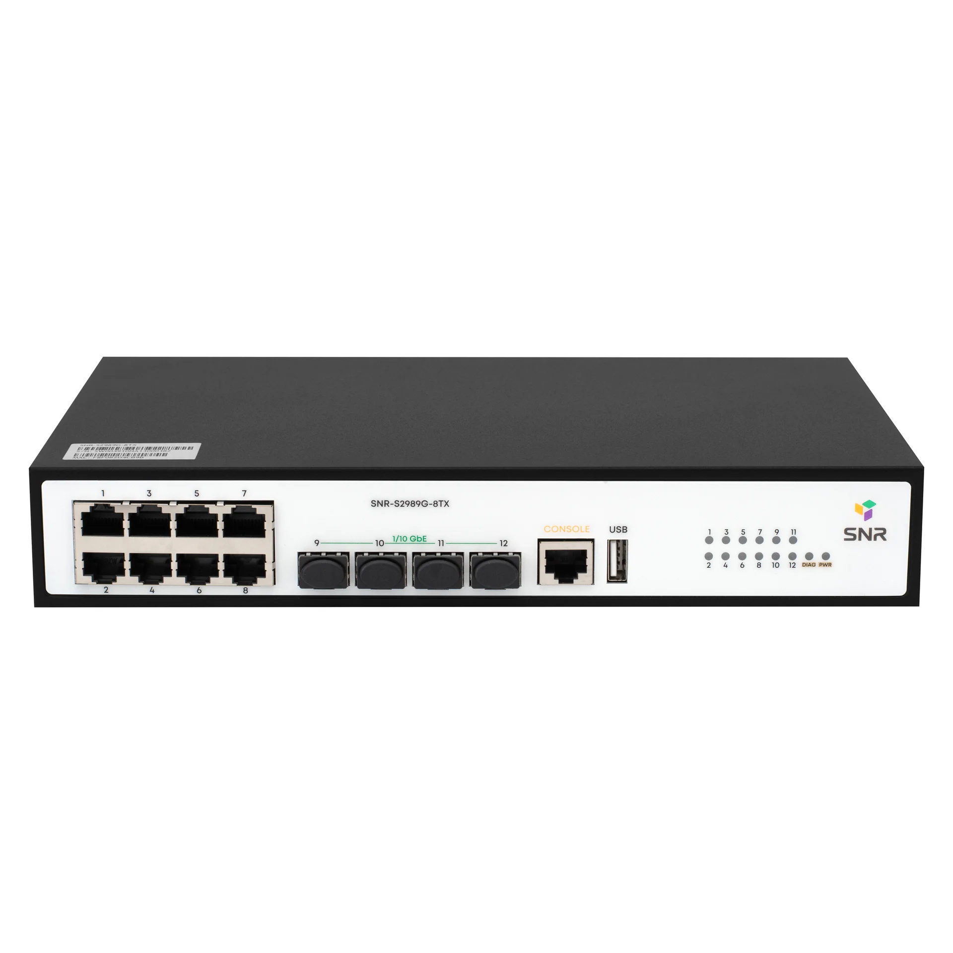 SNR SNR-S2989G-8TX Управляемый коммутатор уровня 2+, 8 портов 10/100/1000Base-T, 4 порта 1/10G SFP+, VSF HA, встроенный БП ~220V AC