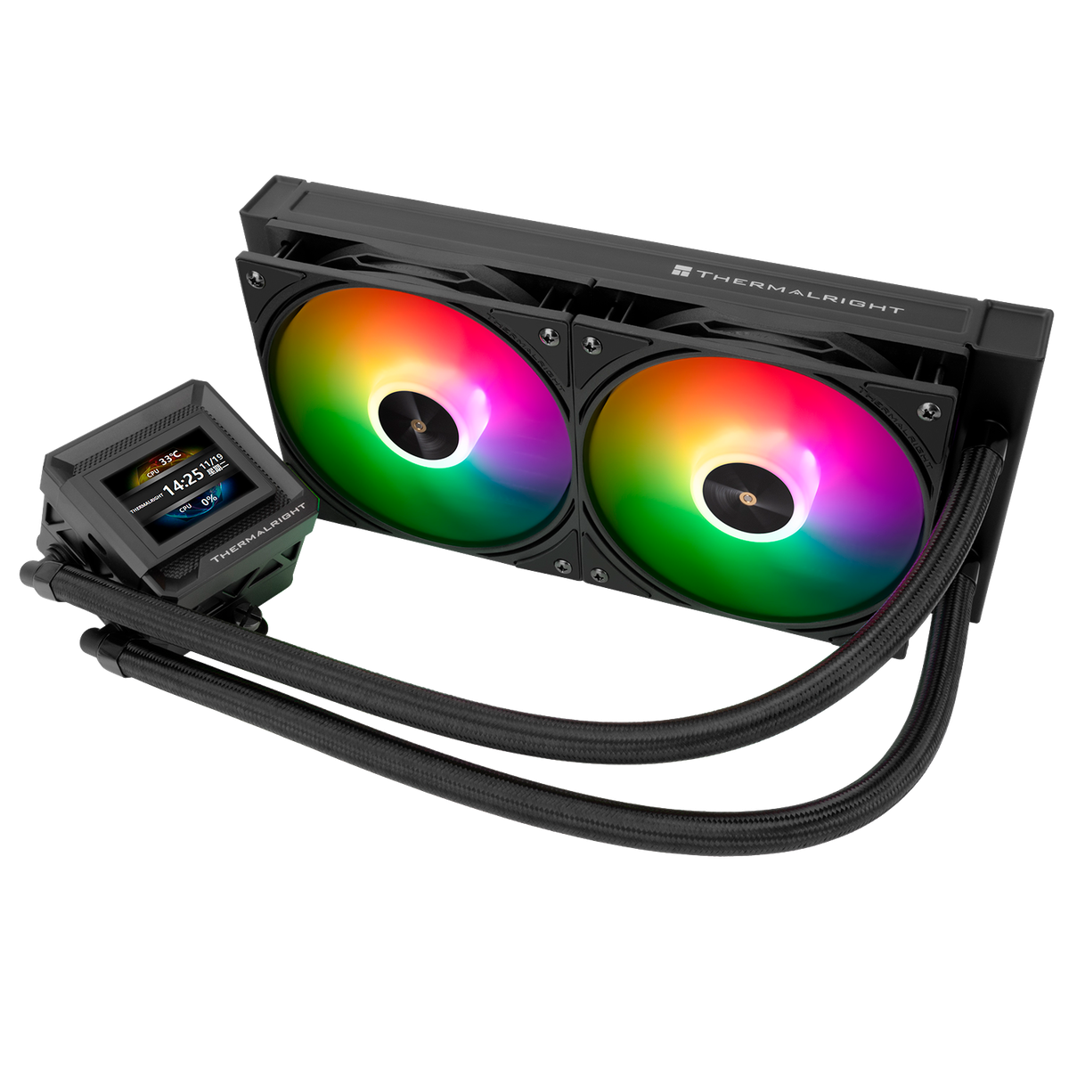 Водяное охлаждение для процессора/ Water Cooling System Thermalright Frozen Warframe SE 240 ARGB Black  (240mm, LED temp., Black, ARGB/ Fans: 2x120mm, 70.84CFM, 29.8dBA, 2000RPM/ Pump height 59mm, Rad thickness 27mm/ S: 1851, 1700, 1200, 115X, AM5, AM4)