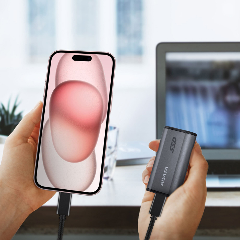 Твердотельный накопитель/ ADATA External SSD SE880, 2000GB, USB 3.2 Gen2 Type-C to Type-C/A, up to R/W 2000/2000 MB/s, 65x35x12.5mm, 31g, Titanium Gray (5 лет)