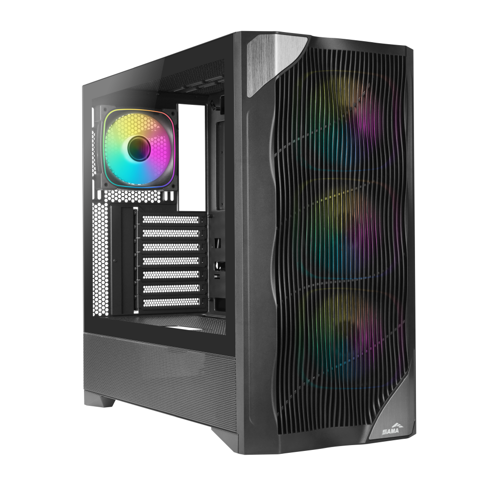 Корпус ПК без блока питания/ Case SAMA V42 Black, Midi-Tower, TG, 4x120mm ARGB, 2xUSB 3.0 + 1xUSB 3.2 Type-C, ATX, mATX, mITX Black